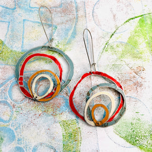 Slate, Scarlet, Butterscotch & Cream Scribbles Upcycled Tin Earrings