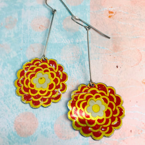 Vintage Red Mums Recycled Tin Earrings