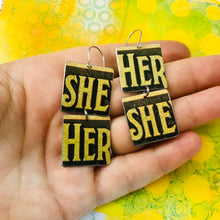 Load image into Gallery viewer, Vintage Butter Her She Recycled Tin Earrings