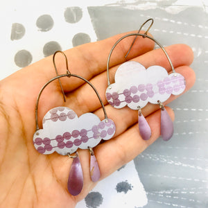 #8 Shimmery Lavender Spiral Pattern Rain Clouds Zero Waste Tin Earrings