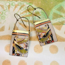 Load image into Gallery viewer, Egyptian Falcon Long Rectangular Tin Earrings