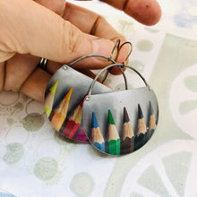 Load image into Gallery viewer, Colored Pencils Upcycled Tin Circle Earrings