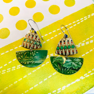 Mosaic & Green Little Sailboats Upcycled Tin Earrings