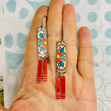 Cerise Flowers Upcycled Tin Earrings