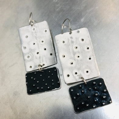 Pooling White & Midnight Recycled Tin Earrings 30th Birthday Gift