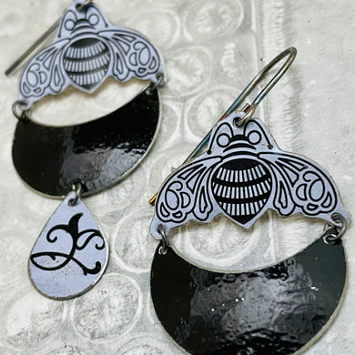 Midnight Moon Bees Upcycled Tin Earrings