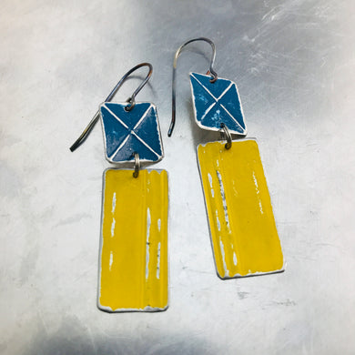 Rustic Matte Blue & Yellow Zero Waste Tin Earrings