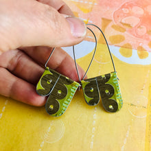 Load image into Gallery viewer, Chartreuse and Walnut Arch Dangle Tin Earrings