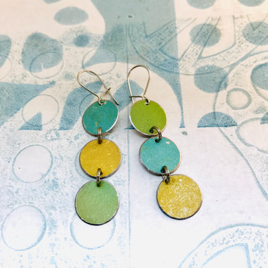 Aqua, Goldenrod & Moss Tri-dot Upcycled Tin Earrings