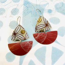 Load image into Gallery viewer, Red Spirograph Little Sailboats Tin Earrings