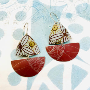 Red Spirograph Little Sailboats Tin Earrings