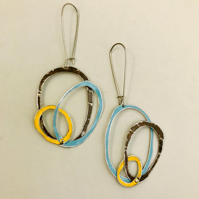 Chocolate, School Bus & Slate Upcycled Tin Scribble Earrings