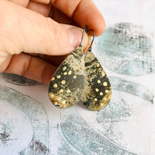Load image into Gallery viewer, Oxidized and Gold Leaf Upcycled Teardrop Tin Earrings