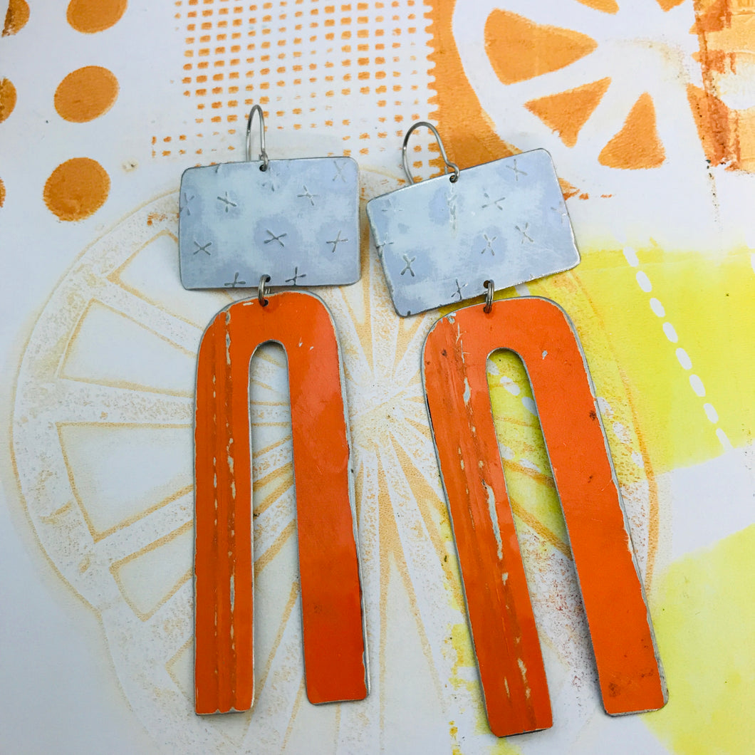 White Xd and Orange Arch Zero Waste Tin Earrings
