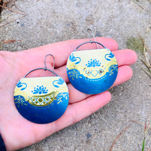 Load image into Gallery viewer, Shimmery Blue &amp; Butter Upcycled Circle Earrings