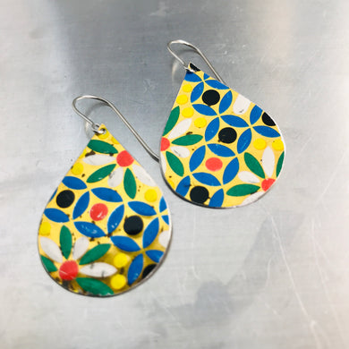 Vintage Mosaic Upcycled Teardrop Tin Earrings