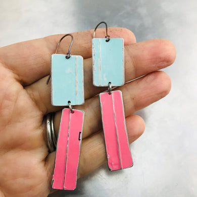 Rustic Matte Light Aqua & Bubblegum Zero Waste Tin Earrings
