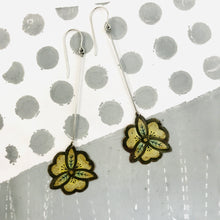 Load image into Gallery viewer, Vintage Flowers Long Tin Drop Earrings