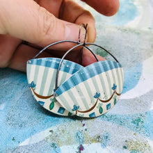 Load image into Gallery viewer, Gray Blue Stripes on Cream Recycled Tin Circle Earrings