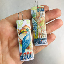 Load image into Gallery viewer, Costa Rica Currency Rectangle Upcycled Tin Earrings