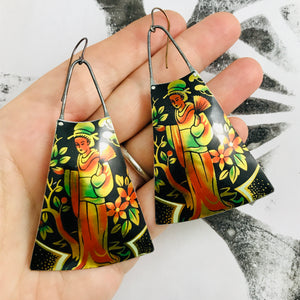 Shimmery Golden Onna Upcycled Tin Long Fans Earrings