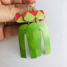 Load image into Gallery viewer, Big Dots Bright Green &amp; Red Checkerboard Zero Waste Tin Earrings