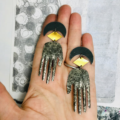 Silvery Gray Hand Talisman Tin Earrings