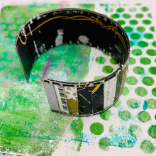 Load image into Gallery viewer, Folded &amp; Fenced Blacks Upcycled Tesserae Tin Cuff