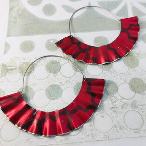 Wavy Red & Silver Upcycled Tin Loop Earrings