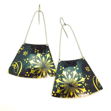 Golden Starburst on Midnight Recycled Tin Earrings