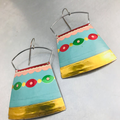 Vintage Festive Aqua Large Zero Waste Tin Earrings