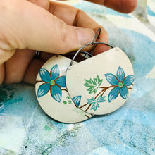 Load image into Gallery viewer, Powdery Blue Flowers on Cream Recycled Tin Circle Earrings
