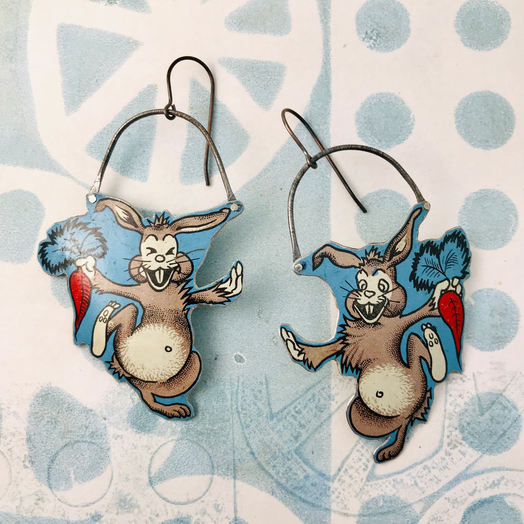 Kooky French Rabbits Upcycled Tin Earrings