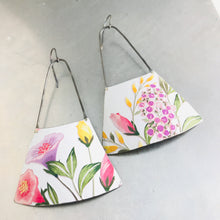 Load image into Gallery viewer, Flower Garden on Bright White Recycled Tin Earrings