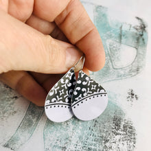 Load image into Gallery viewer, Black &amp; White Pattern Upcycled Teardrop Tin Earrings