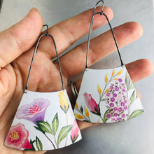 Load image into Gallery viewer, Flower Garden on Bright White Recycled Tin Earrings
