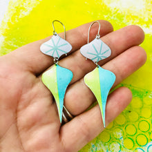 Load image into Gallery viewer, Retro Pale Aqua &amp; Chartreuse Rex Ray Zero Waste Tin Earrings