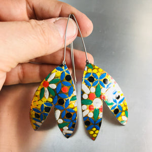 Multicolored Mosaic Upcycled Tin Double Leaf Earrings