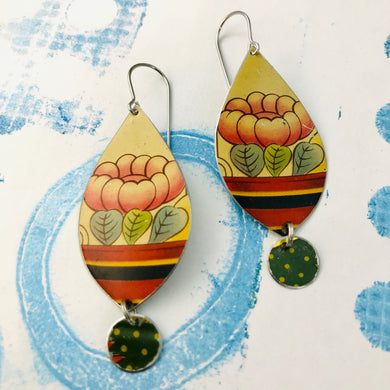 Big Pink Blossoms Upcycled Long Pod Tin Earrings