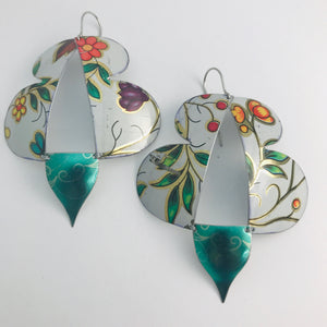 Vintage Green Leaves Abstract Butterflies Upcycled Tin Earrings