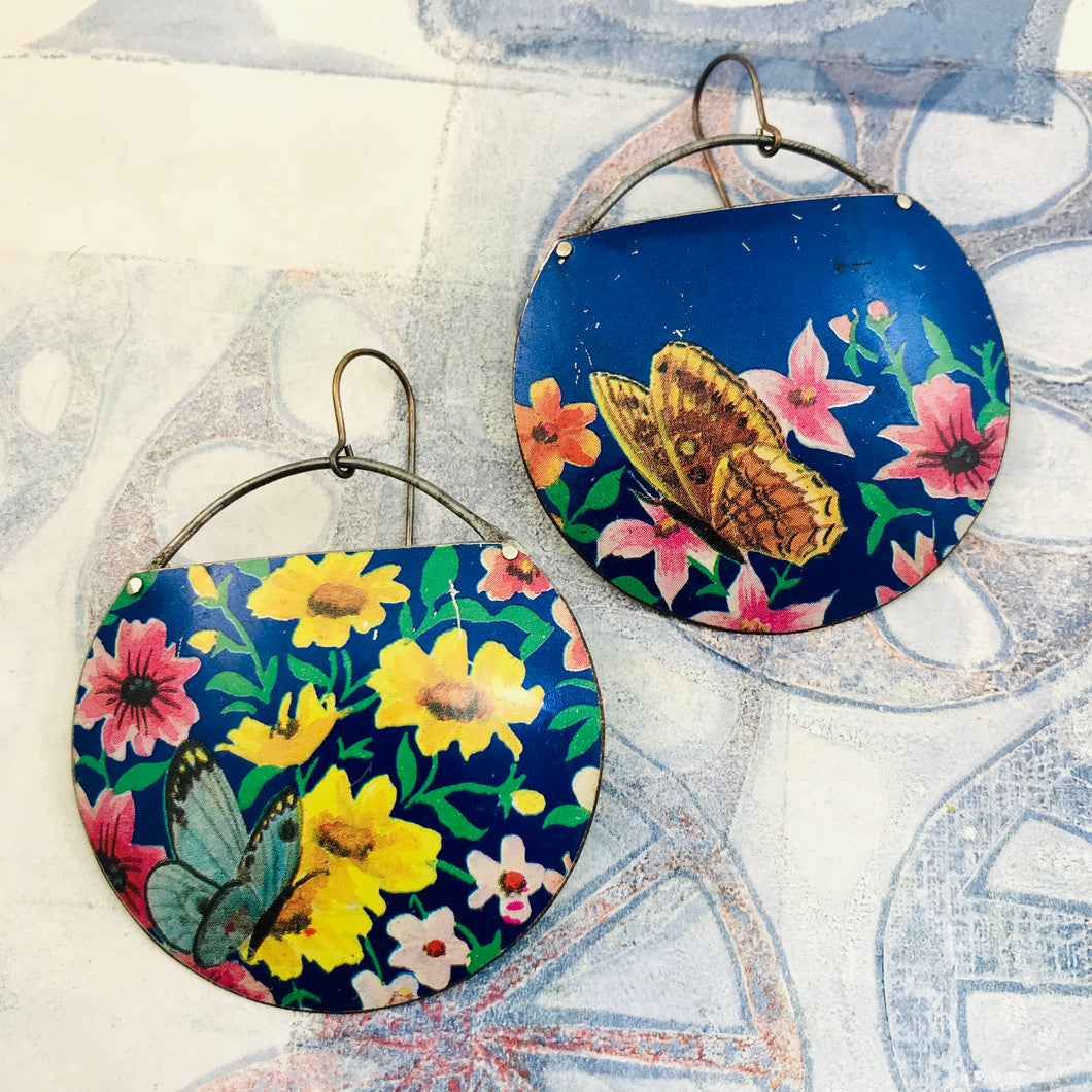 Field of Flowers & Butterfly Recycled Tin Earrings
