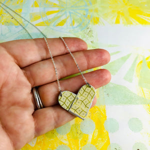 Wavy Golden Checkerboard Tin Heart Recycled Necklace