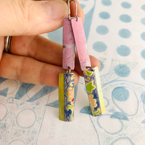 Copy of Vintage Pink Border Rectangles Tin Earrings