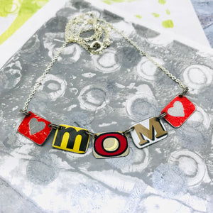 Red Heart Mom Upcycled Tin Necklace