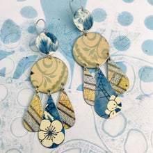 Load image into Gallery viewer, Mixed Patterns Pale Peach &amp; Blues Zero Waste Tin Chandelier Earrings