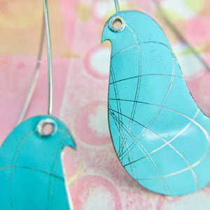 Aqua Spirograph Birds on a Wire Upcycled Tin Earrings