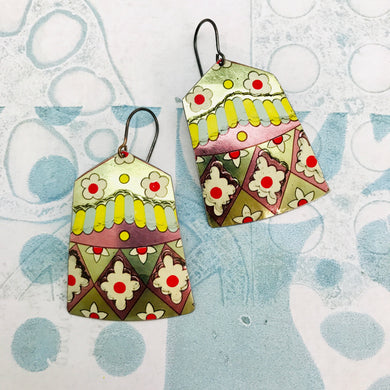 Santa Fe House Shape Golden Tin Earrings