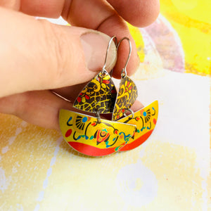 Shimmery Golds Little Sailboats Tin Earrings