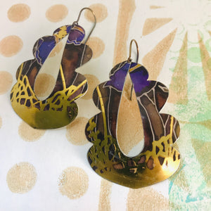 Purple & Gold Wavy Upcycled Tin Earrings