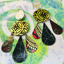 Load image into Gallery viewer, Black &amp; Golds Tin Chandelier Earrings